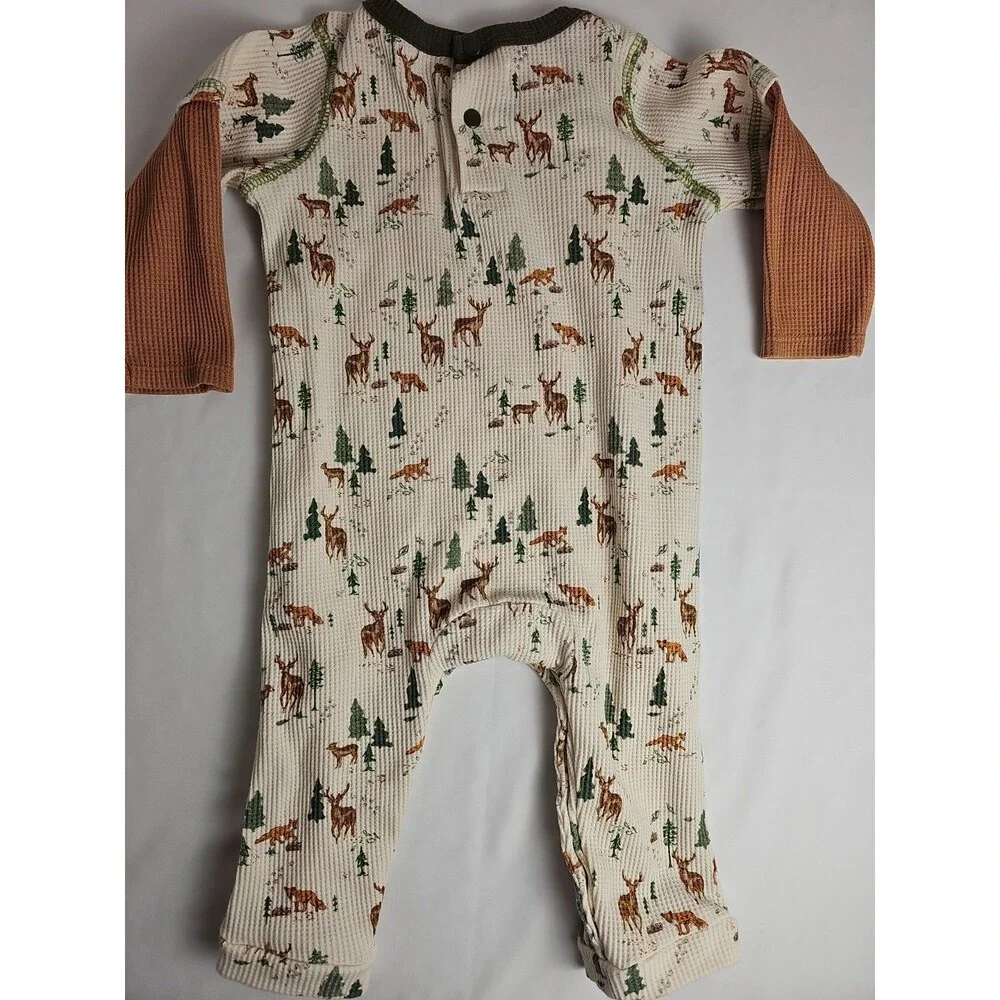 Mud Pie Baby Woodland Deer & Fox Waffle Knit Romper 6-9 Months